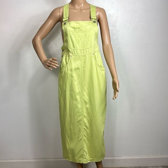 FADS Vintage Cotton Blend Overall Style Maxi Dress In Lime Green Size 4 - Picture 1 of 9